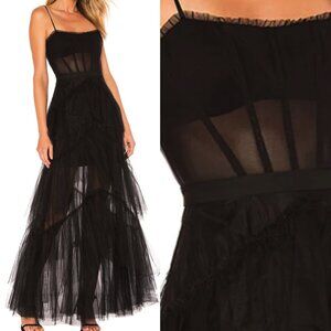 NWT BCBG MAXAZRIA Oly Tiered Ruffle Tulle Evening Gown Dress Black